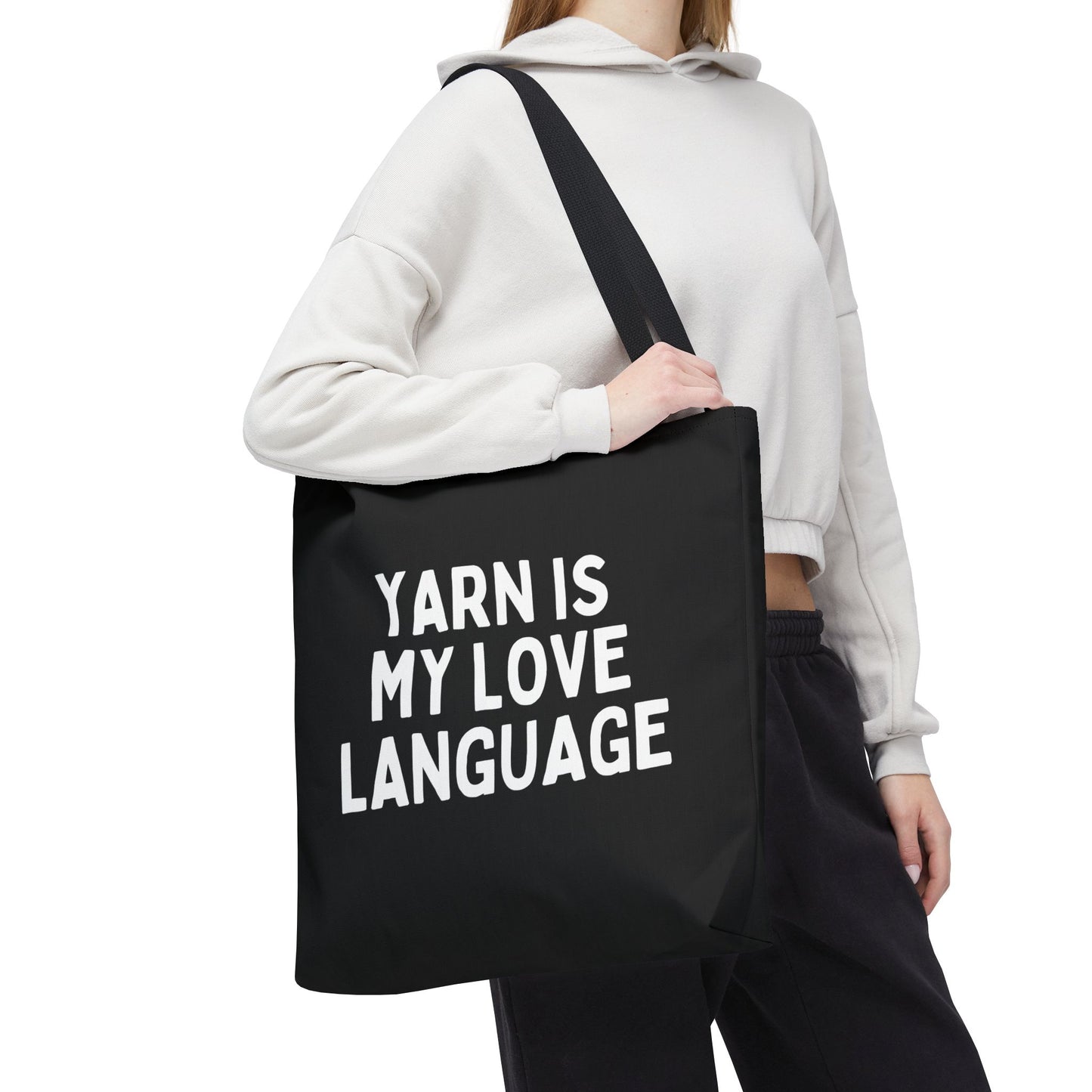"Yarn Is My Love Language" Black Tote Bag