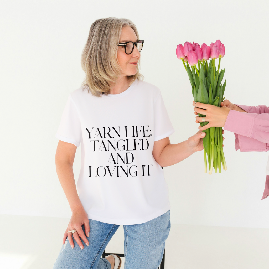 "Yarn Life: Tangled and Loving It" Unisex Cotton T-Shirt – Perfect for Yarn Lovers