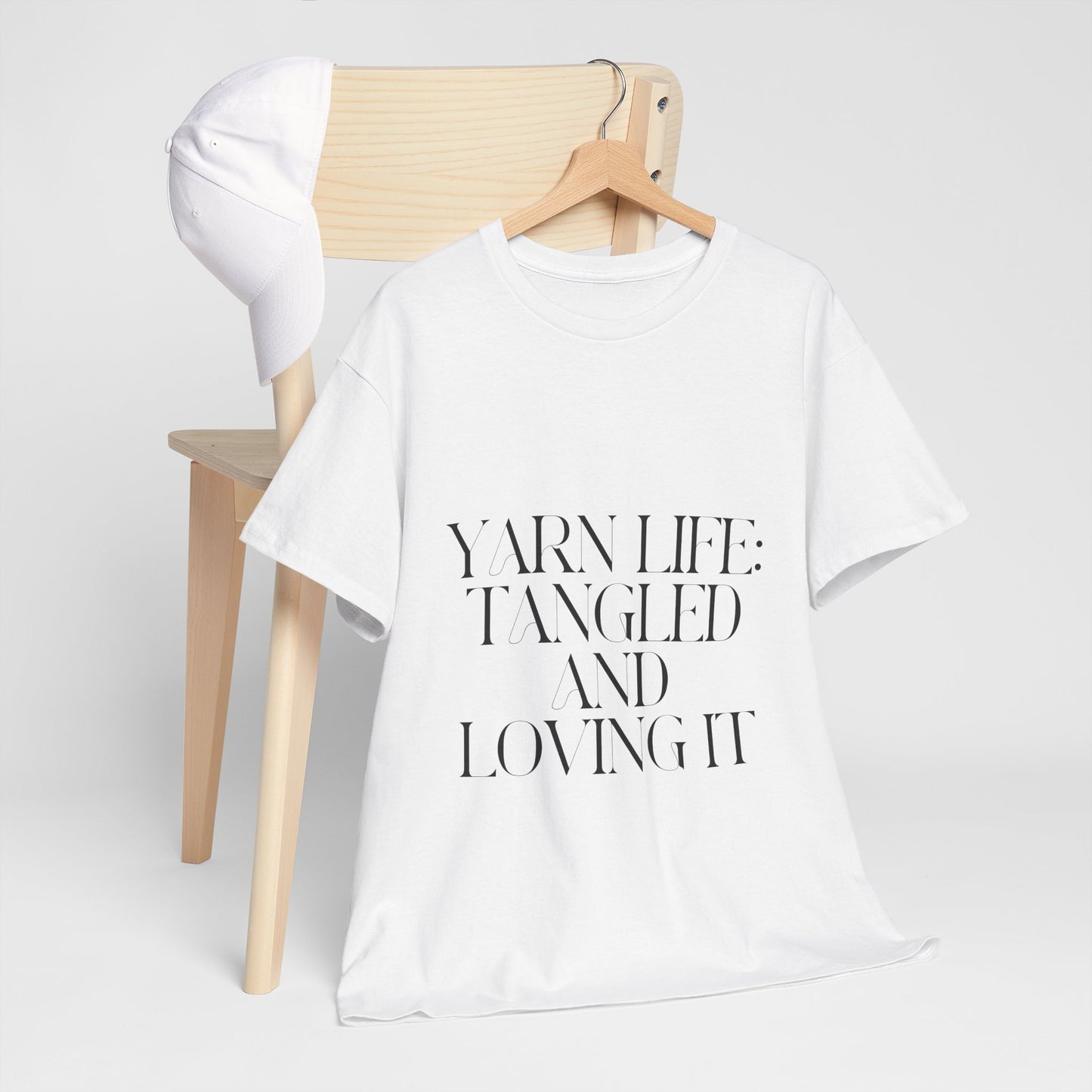 "Yarn Life: Tangled and Loving It" Unisex Cotton T-Shirt – Perfect for Yarn Lovers