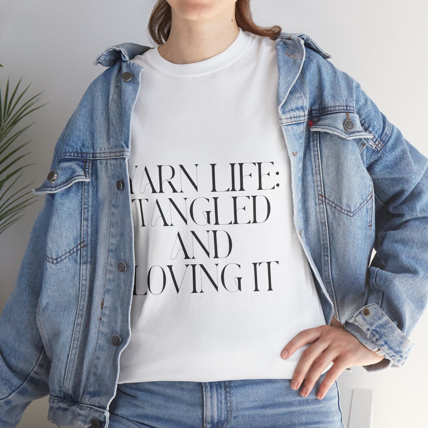 "Yarn Life: Tangled and Loving It" Unisex Cotton T-Shirt – Perfect for Yarn Lovers
