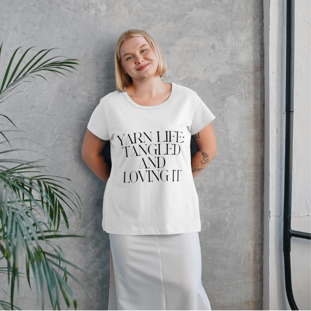 "Yarn Life: Tangled and Loving It" Unisex Cotton T-Shirt – Perfect for Yarn Lovers